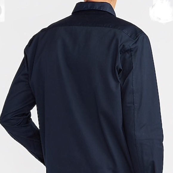 New Express Mens Midnight Blue Chambray Lightweight Slim Snap Front Shirt Jacket - Picture 6 of 6